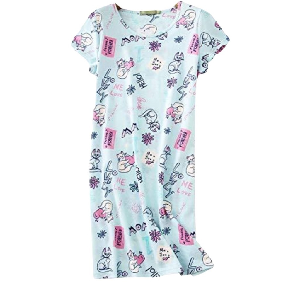 Erxeelo Women's Amoy-Baby Nightgown Blue Cat Shirt Dress - M